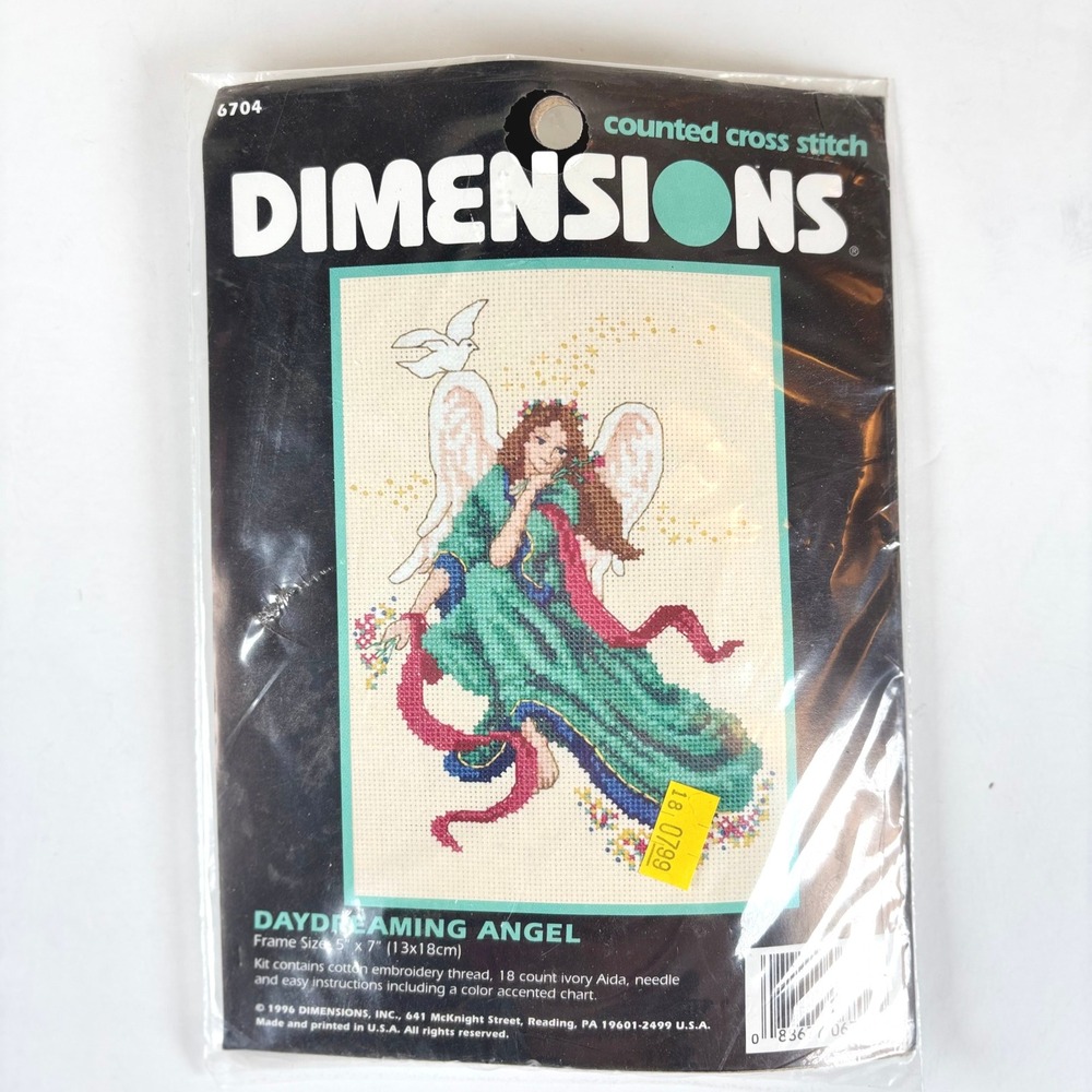 Vintage 1996 Dimensions Daydreaming Angel Counted Cross Stitch 5x7 Kit 6704 NIP